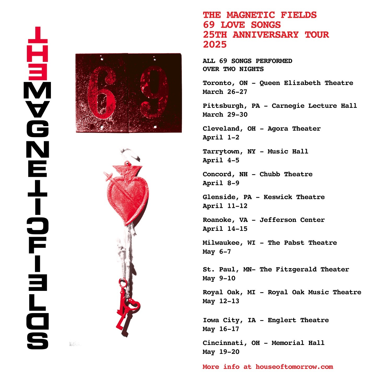 69 Love Songs The Magnetic Fields Tour Poster 2025